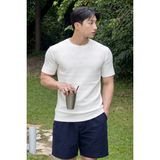 Tarz Cool Fitilli Triko Tişört Erkek Slim Fit Yazlık Premium Basic Üst - Beyaz - XL