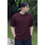 Tarz Cool Fitilli Triko Tişört Erkek Slim Fit Yazlık Premium Basic Üst - Bordo - XL