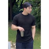 Tarz Cool Fitilli Triko Tişört Erkek Slim Fit Yazlık Premium Basic Üst - Siyah - XL