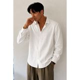 Tarz Cool Flamlı Keten Desenli Erkek Regular Uzun Kollu Apaj Yaka Gömlek - Beyaz - 2XL
