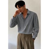 Tarz Cool Flamlı Keten Desenli Erkek Regular Uzun Kollu Apaj Yaka Gömlek - Gümüş - 2XL