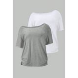 Tarz Cool Gri Beyaz 2li paket Kadın Düşük Omuz Kayık Yaka Oversize T-Shirt