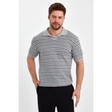 Tarz Cool Gri Erkek Polo Yaka Çizgili Triko T-SHIRT-TRZ19124R01S - M