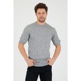 Tarz Cool Gri Erkek Yuvarlak Yaka Desenli Örme T-Shirt