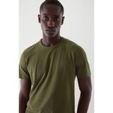 Tarz Cool Haki Basic Erkek Slim Fit %100 Pamuklu Kısa Kollu Bisiklet Yaka T-Shirt - 02-Haki