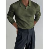 Tarz Cool Haki Erkek Polo Yaka Fitilli Triko Kazak - XL