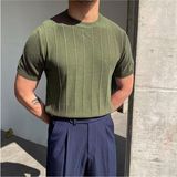 Tarz Cool Haki Erkek Yuvarlak Yaka Örme T-Shirt