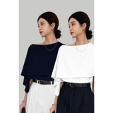 Tarz Cool Kadın 2li Set Beyaz - Lacivert Kayık Yaka Pelerin Detaylı Modern Tasarım Şık Bluz