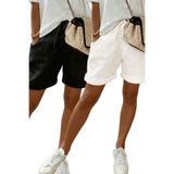 Tarz Cool Kadın 2li Set Siyah Beyaz Beli Lastikli Cepli Rahat Kesim Yazlık Şort