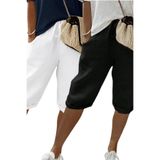 Tarz Cool Kadın 2li Set Siyah Beyaz Beli Lastikli Rahat Kesim Kapri Şort