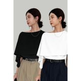Tarz Cool Kadın 2'li Set Siyah Beyaz Kayık Yaka Pelerin Detaylı Modern Tasarım Şık Bluz