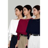 Tarz Cool Kadın 3lü Set Beyaz Lacivert Bordo Kayık Yaka Pelerin Detaylı Modern Tasarım Şık Bluz