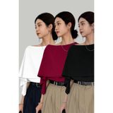 Tarz Cool Kadın 3lü Set Siyah Bordo Beyaz Kayık Yaka Pelerin Detaylı Modern Tasarım Şık Bluz
