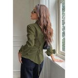Tarz Cool Kadın Arkası Bağcıklı Gömlek Slim Fit Günlük ve Ofis Kombin Modern Tasarım - XL - Haki