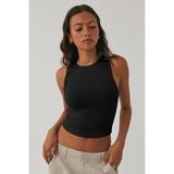 Tarz Cool Kadın Atlet – Düz Basic Crop Kolsuz T-Shirt - Siyah