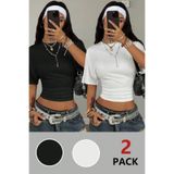 Tarz Cool Kadın Beyaz-Siyah Kısa Kollu Crop Tişört – Bisiklet Yaka, Slim Fit, Günlük & Şık Basic T-Shirt