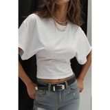 Tarz Cool Kadın Beyaz Yarasa Kol Belden Oturtmalı Pamuklu T-shirt