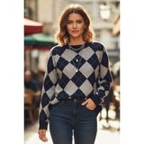 Tarz Cool Kadın Bordo Yumuşak Dokulu Reglan Kol Geniş Kalıp Bisiklet Yaka Baklava Triko Kazak - Lacivert - Standart