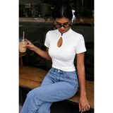 Tarz Cool Kadın Damla Yaka Düğme Detaylı Kısa Kollu Fit Bluz