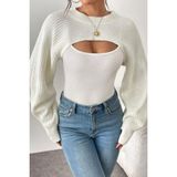 Tarz Cool Kadın Dekolteli Crop Triko Bolero - Beyaz - S - M