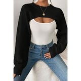 Tarz Cool Kadın Dekolteli Crop Triko Bolero - Siyah - L - XL
