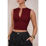 Tarz Cool Kadın Derin V Yaka Atlet Esnek Kumaş Crop Üst - Bordo - XL