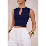 Tarz Cool Kadın Derin V Yaka Atlet Esnek Kumaş Crop Üst - Lacivert
