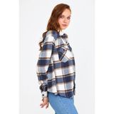Tarz Cool Kadın Fıstık Yeşili Oversize Uzun Kollu Tek Cepli Ekoseli Oduncu GÖMLEK-KKKODG001R500S - Krem - 2XL