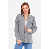 Tarz Cool Kadın Gri Slim Fit Cepli Düz Oduncu Gömlek-kkkodg001r10s