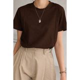 Tarz Cool Kadın Kısa Kollu Çizgi Detaylı Basic Tişört Süprem Kumaş Yazlık Rahat T-Shirt - Acı Kahve