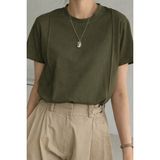 Tarz Cool Kadın Kısa Kollu Çizgi Detaylı Basic Tişört Süprem Kumaş Yazlık Rahat T-Shirt - Haki