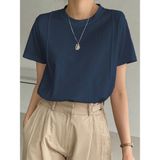 Tarz Cool Kadın Kısa Kollu Çizgi Detaylı Basic Tişört Süprem Kumaş Yazlık Rahat T-Shirt - Lacivert