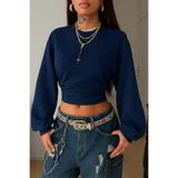 Tarz Cool Kadın Lacivert Bisiklet Yaka Belden Oturtmalı Tasarım Sweatshirt