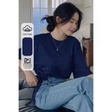 Tarz Cool Kadın Oversize Basic Lacivert Tişört Yan Bağlamalı Rahat Kesim Günlük Yazlık T-Shirt