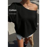 Tarz Cool Kadın Oversize Düşük Omuz Basic Tişört – Salaş Kesim Yazlık Rahat T-Shirt - Siyah - L - XL