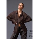 Tarz Cool Kadın Oversize Gömlek Uzun Kollu Basic Salaş Kesim Poplin Trend Şık Günlük Gömlek - Kahverengi