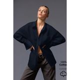 Tarz Cool Kadın Oversize Gömlek Uzun Kollu Basic Salaş Kesim Poplin Trend Şık Günlük Gömlek - Lacivert