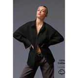 Tarz Cool Kadın Oversize Gömlek Uzun Kollu Basic Salaş Kesim Poplin Trend Şık Günlük Gömlek - Siyah