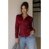 Tarz Cool Kadın Premium Gömlek Slim Fit Uzun Kollu Şık Ofis Günlük Kombin Basic Klasik Gömlek - Bordo