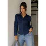 Tarz Cool Kadın Premium Gömlek Slim Fit Uzun Kollu Şık Ofis Günlük Kombin Basic Klasik Gömlek - Lacivert