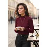 Tarz Cool Kadın Yarım Balıkçı Detaylı Triko Kazak - Bordo - Standart
