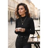 Tarz Cool Kadın Yarım Balıkçı Detaylı Triko Kazak - Siyah - Standart