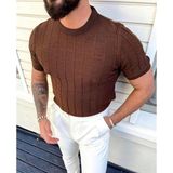Tarz Cool Kahverengi Erkek Yuvarlak Yaka Örme T-Shirt - XL