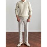 Tarz Cool Kırık Beyaz Erkek Polo Yaka Fitilli Triko Kazak - XL