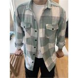Tarz Cool Kırık Beyaz Erkek Slim Fit Düğmeli Yaka Çift Cepli Düz Oduncu Gömlek - Su Yeşili - Beyaz