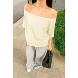 Tarz Cool Kırık Beyaz Kadın Düşük Omuz Kayık Yaka Oversize T-Shirt