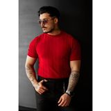 Tarz Cool Kırmızı Erkek Yuvarlak Yaka Örme T-Shirt - XL