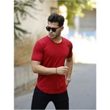 Tarz Cool Koyu Bordo Erkek Oval Etek Geniş Yaka %100 Pamuk Kısa Kollu TIŞÖRT-TCPS001R32157S
