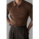 Tarz Cool Koyu Kahve Erkek Polo Yaka Fitilli Triko Kazak