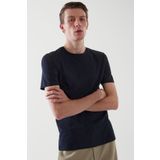 Tarz Cool Lacivert Basic Erkek Slim Fit %100 Pamuklu Kısa Kollu Bisiklet Yaka T-shirt